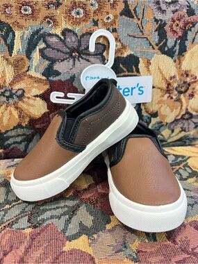 BNWT Carter's Brown and Black Slip-On Kids Sneakers